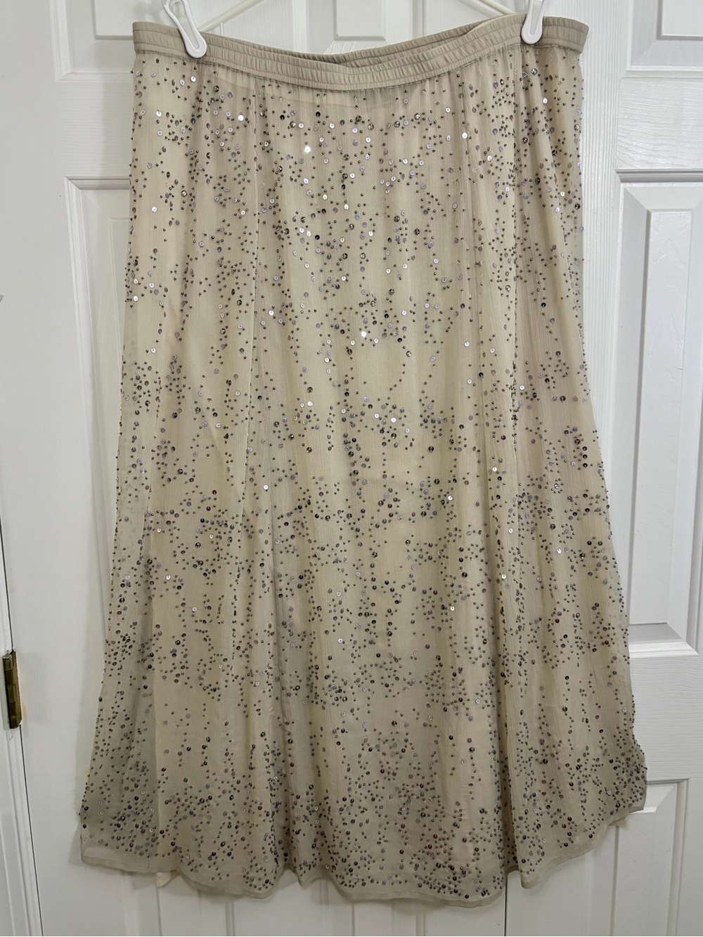 NWOT Soft Surroundings Champagne Celebrations Silver Sequin Maxi Skirt Size 1X